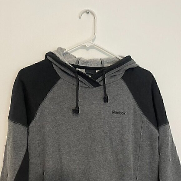 REEBOK Dark Gray Black Colorblock 3/4 Sleeve Pullover Hoodie Sweatshirt ALTERED - Picture 2 of 13